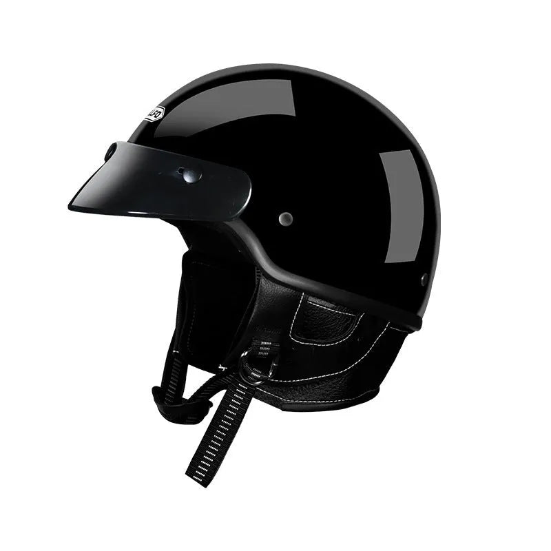 Retro open face motorcycle helmet in ivory white colour with ABS construction