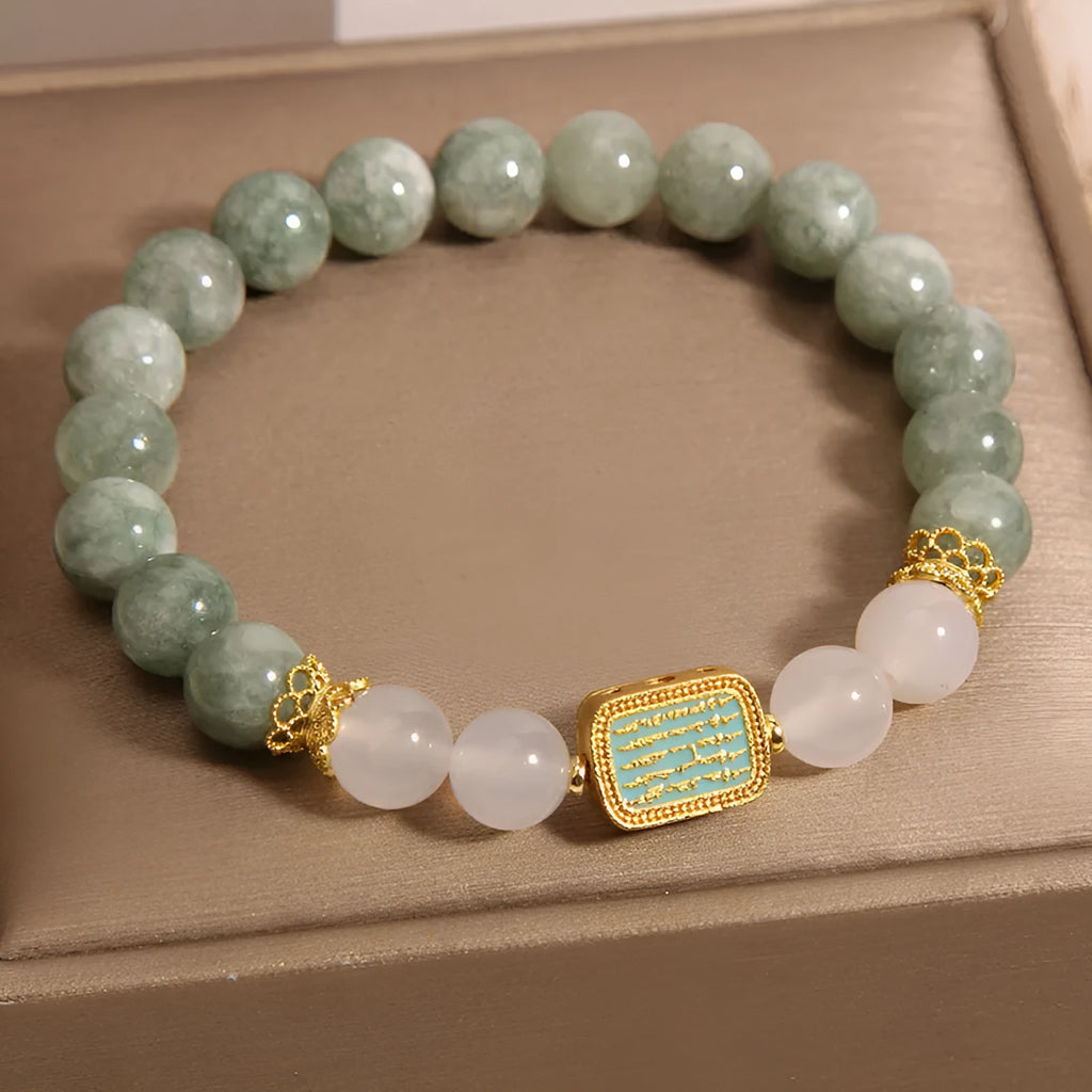 Women's oil green emerald crystal bracelet with five scripture-engraved stones