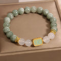Women's oil green emerald crystal bracelet with five scripture-engraved stones