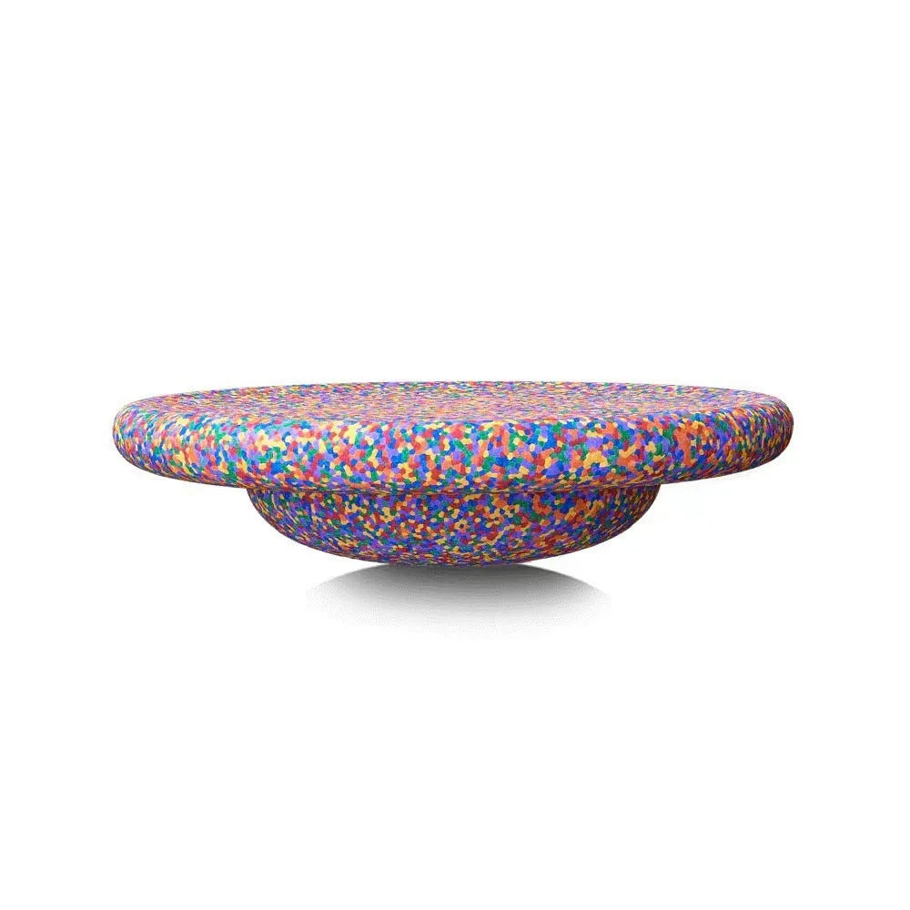 Children's plastic surf-shaped balance board in mixed wood colour and solid black option.