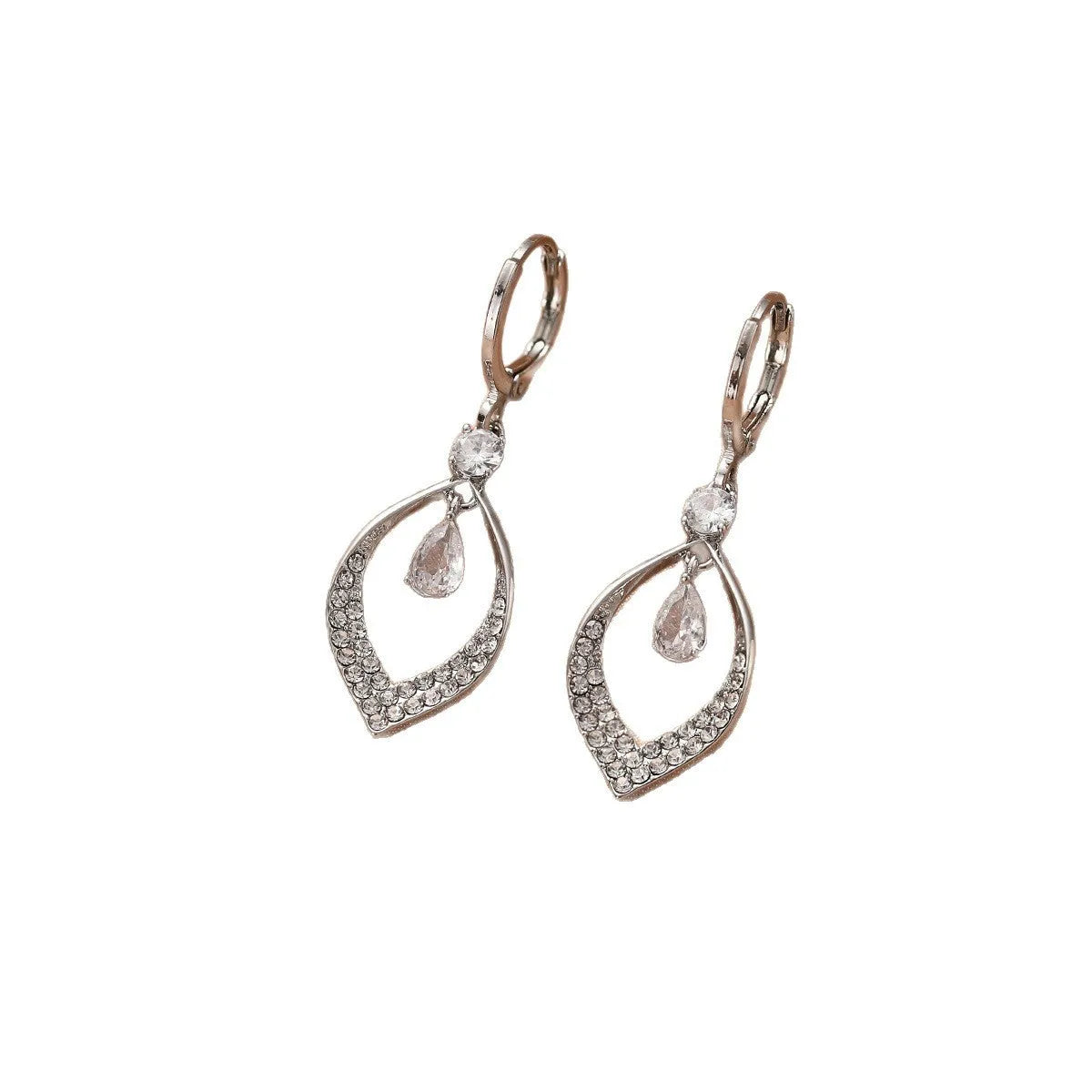 Zircon water drop tassel earrings in gold or silver with teardrop design and electroplated copper construction