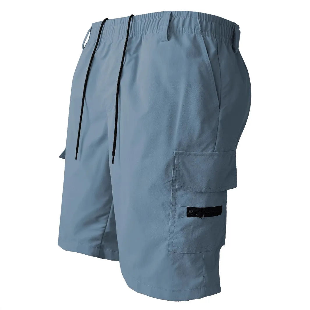 Man wearing straight-leg casual shorts in khaki colour, showing the relaxed fit and shorts length