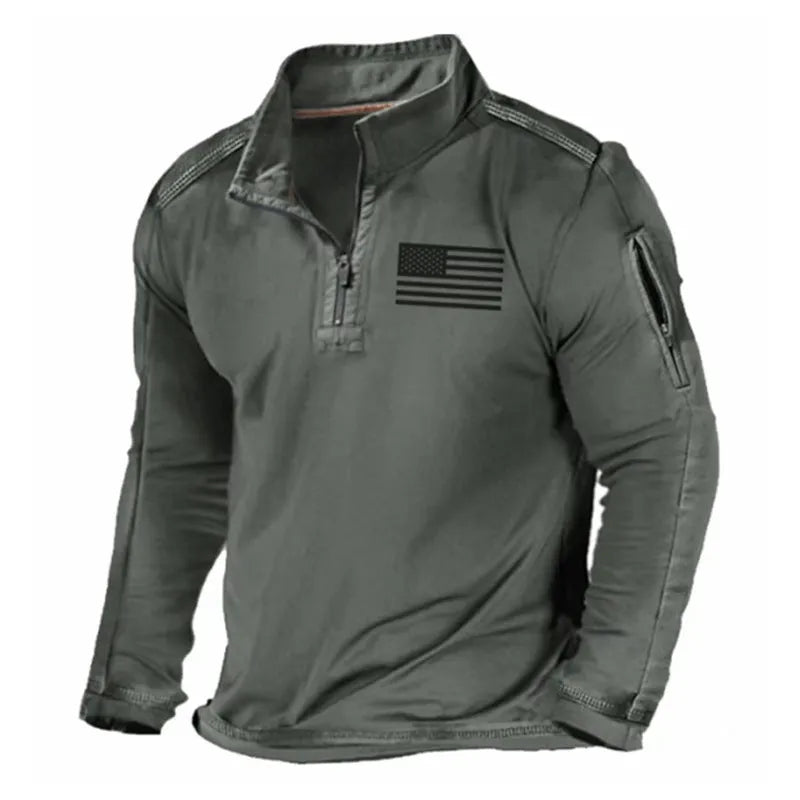 Men's zipped stand collar long-sleeved polyester sweater in multiple colour options