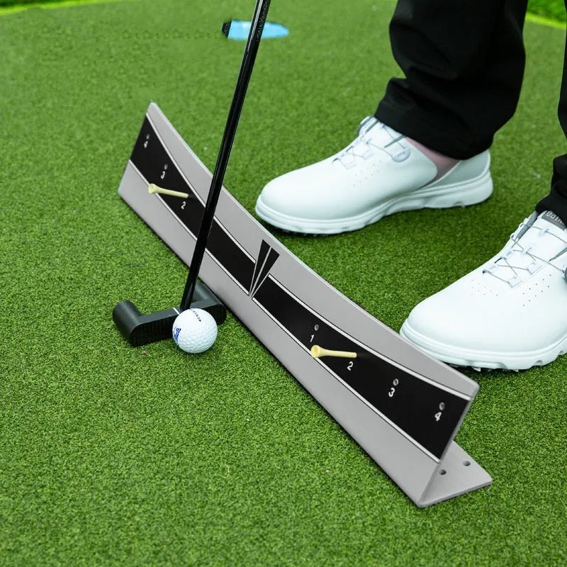 Adjustable golf putter trajectory balance simulator made from white PVC plastic