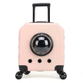 Hard-sided PVC pet flight trolley case for cats in burgundy colour with wheels