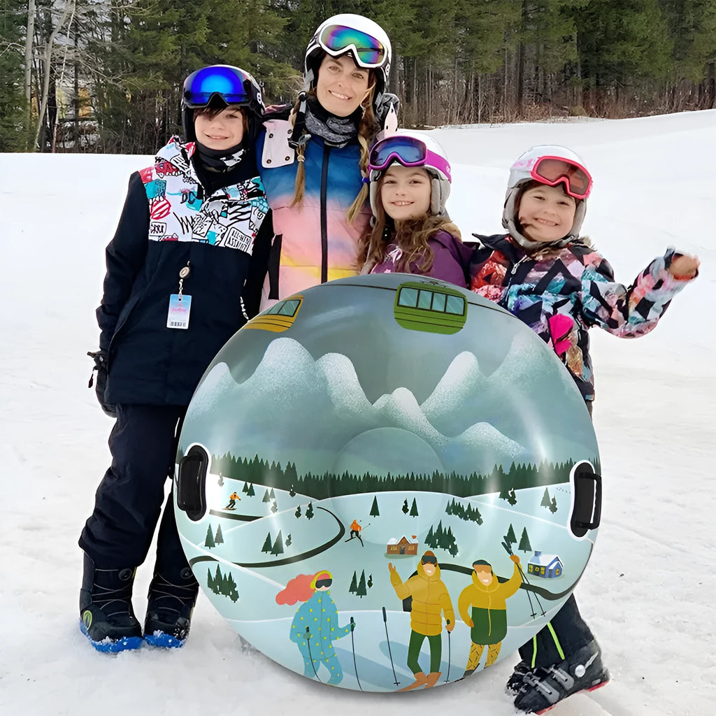 Creative printed PVC ski ring for winter outdoor activities in three colour designs