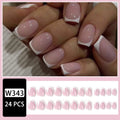 24 white plaid pattern coffin-shaped press-on nail tips