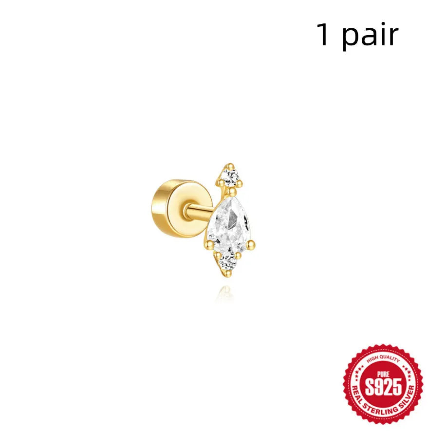 S925 sterling silver flat column geometric ear bone studs with threaded post in gold tone finish