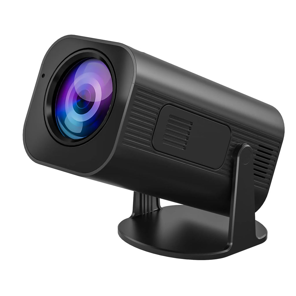 P330 black and white portable mini projector with remote control on a table