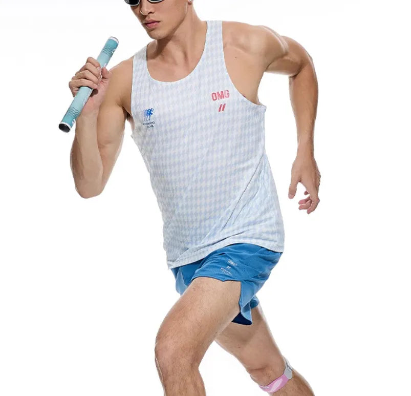 Black and blue four-point stretch running shorts with laser-cut stitching detail on a mannequin.