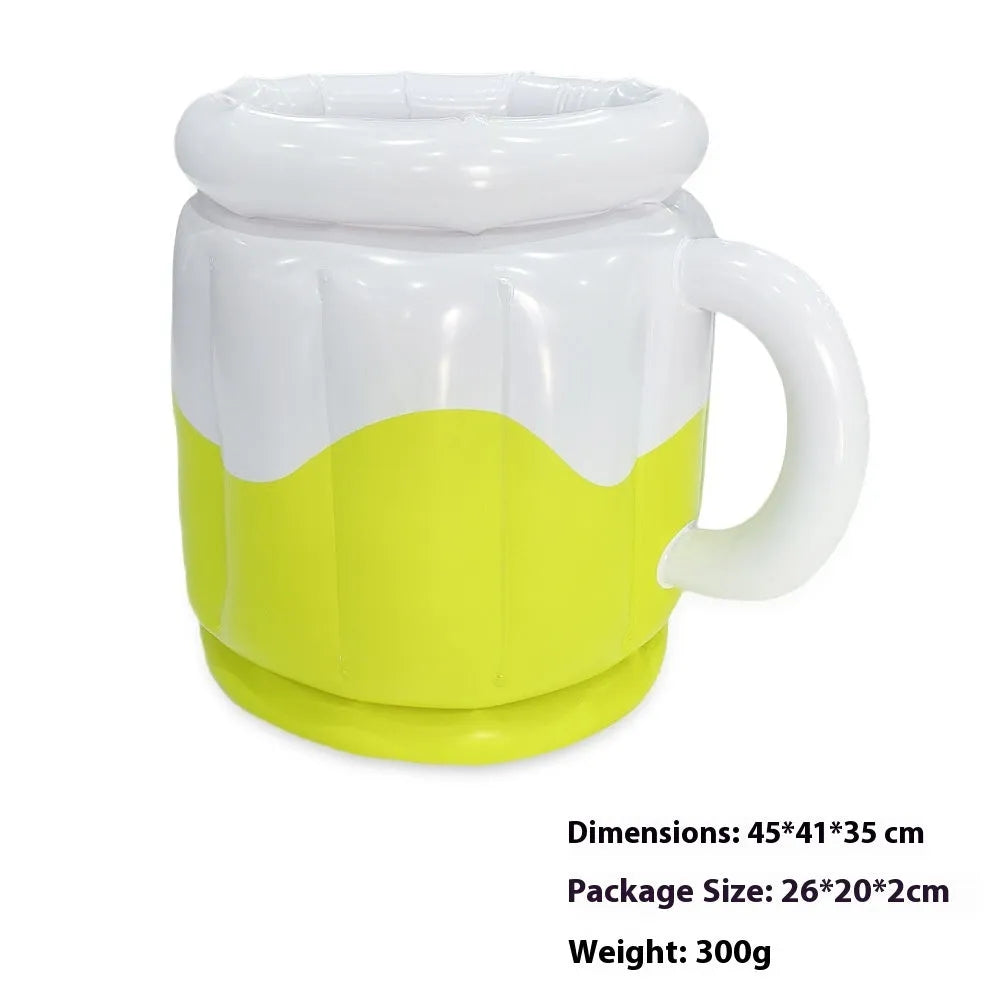 Yellow inflatable PVC ice bucket for holding drinks and ice at outdoor events.