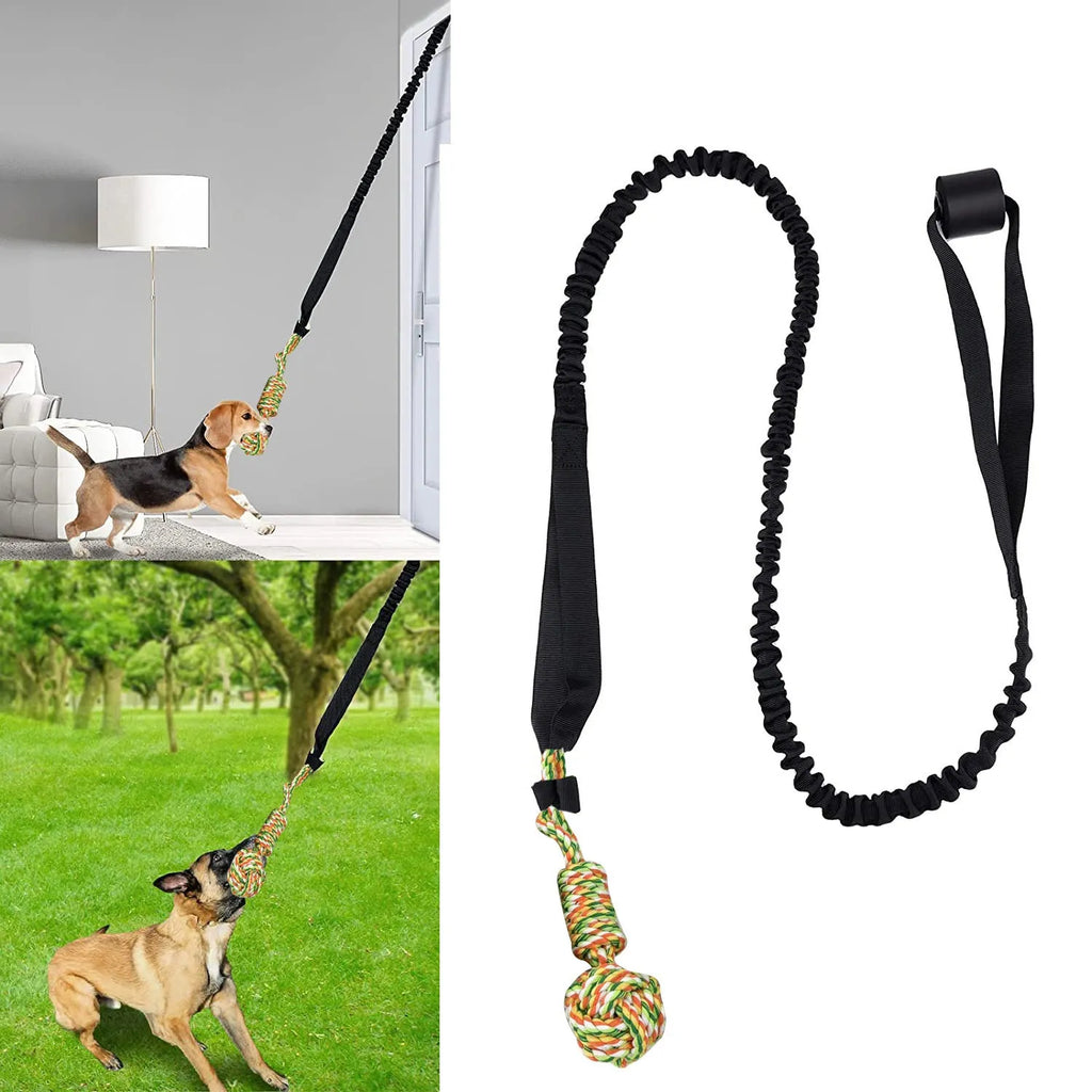 Cotton thread dog tug of war rope toy in black grey and red for teeth cleaning