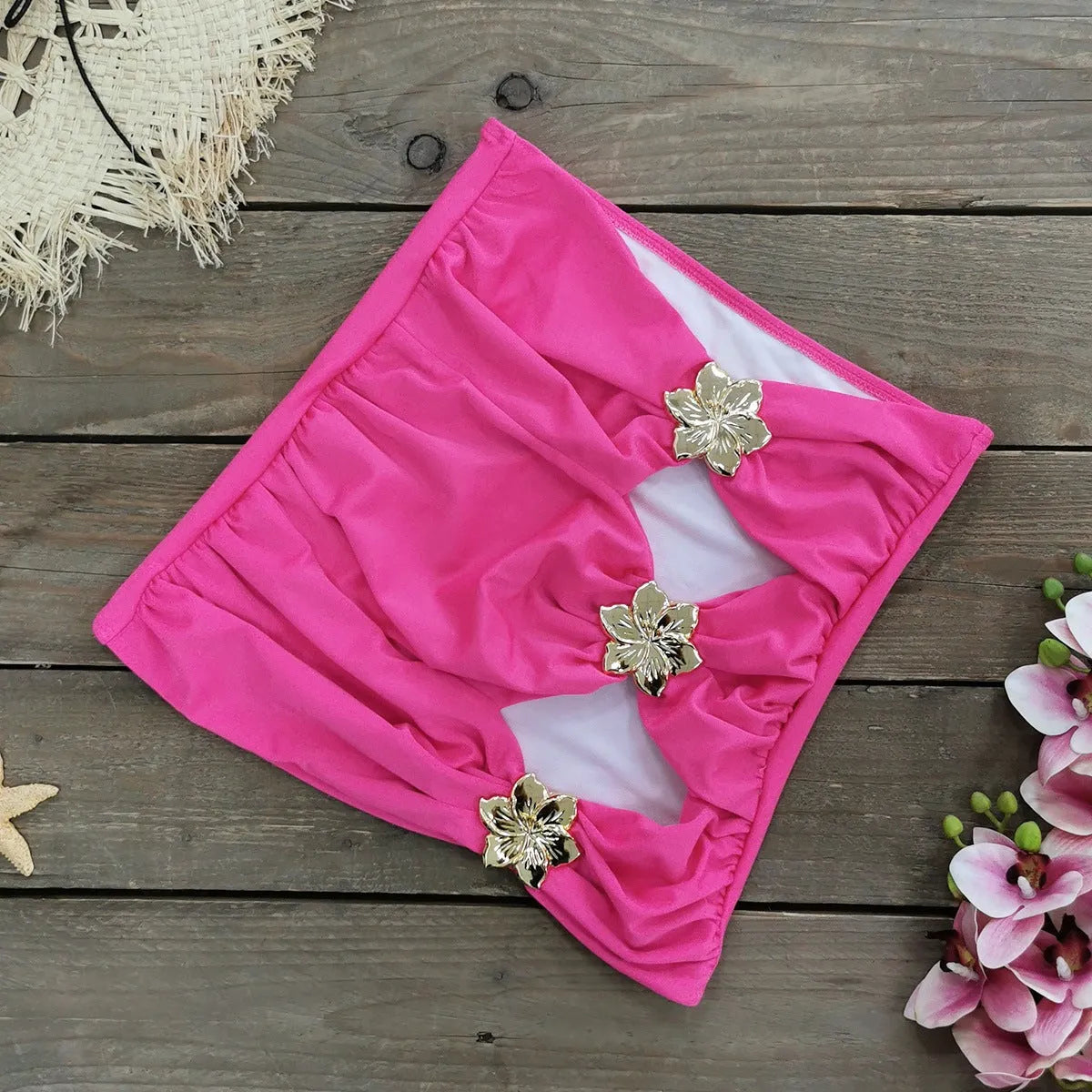 Solid colour high-waisted one-piece swimsuit for women with a separate matching short skirt.