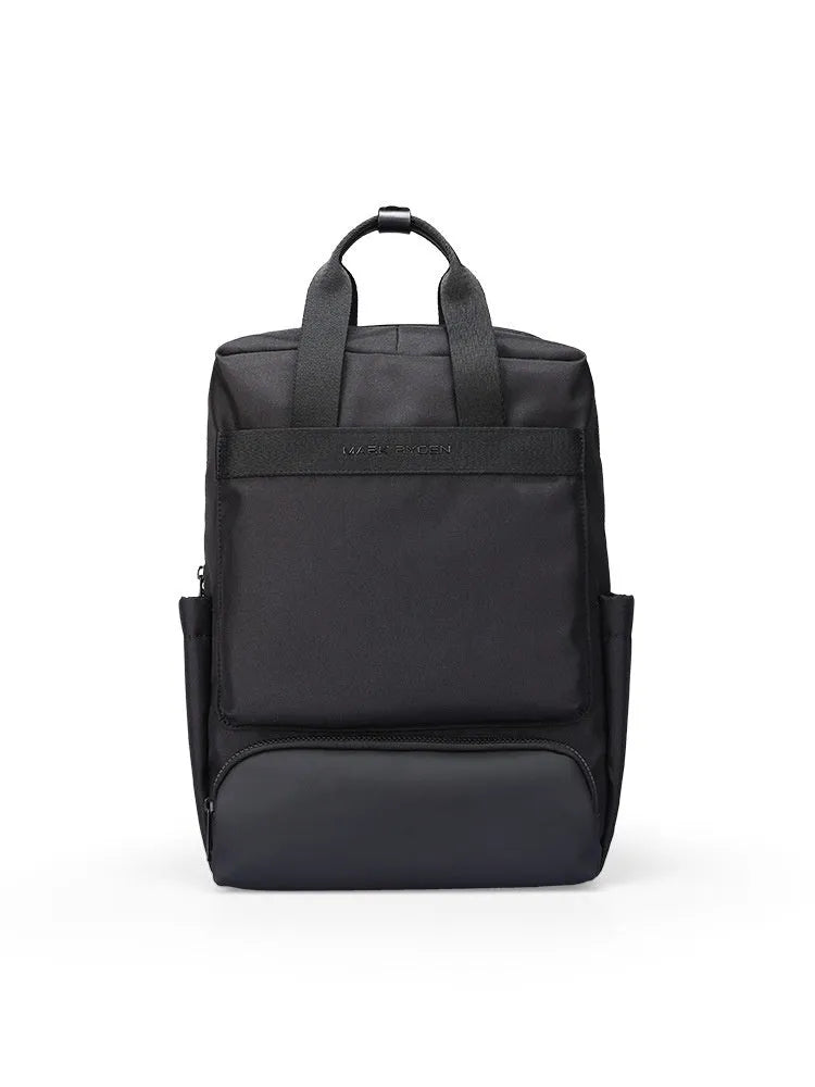 Black Oxford cloth laptop backpack with 20-35L capacity and multiple storage compartments