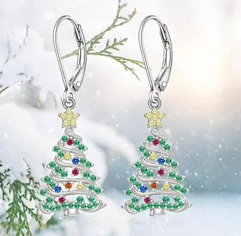 Women's white gold colour Christmas tree star earrings with copper construction