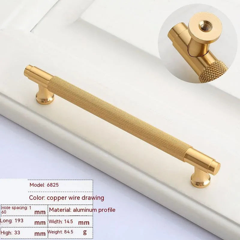 Brushed brass aluminium wardrobe handle for furniture with four hole spacing options
