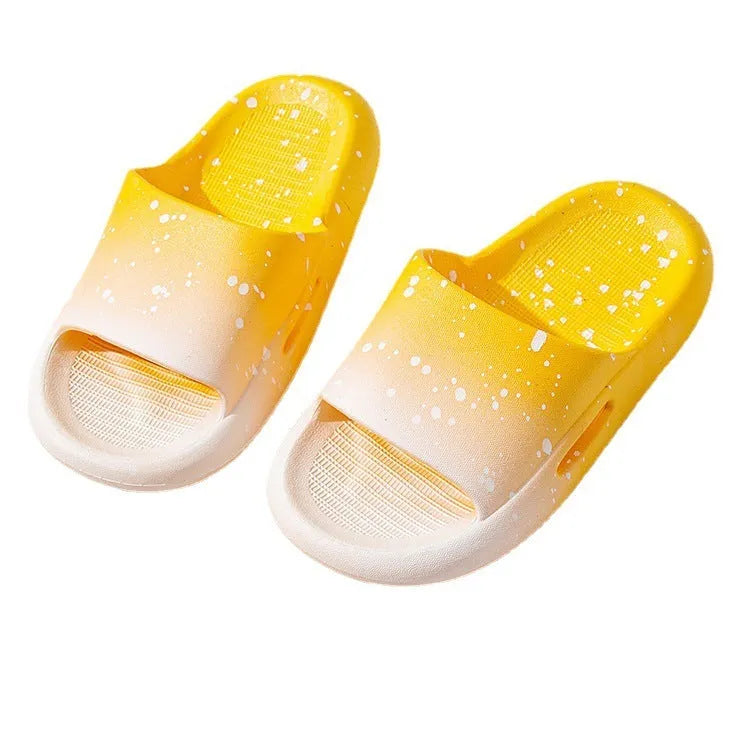 Gradient blue children's PVC slipper sandals on a white background, showing the non-slip sole.