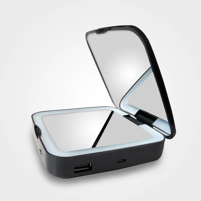 Makeup mirror with magnification section and adjustable warm cold LED lighting in black or white