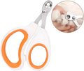 Blue cat nail clippers with a circular cutting hole and cushioned non-slip handle on a white background.