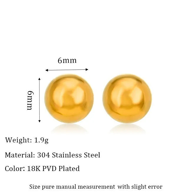 Stainless steel ball stud earrings in geometric round design with gold electroplating