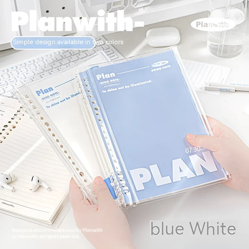 A5 PVC can store spiral notebook in blue or white colour measuring 148x210mm