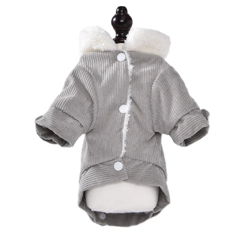 Lambswool grey dog fleece vest with wool lining for winter warmth