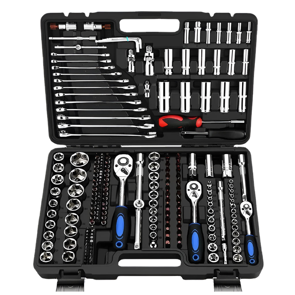 Chromium vanadium steel socket ratchet wrench set for home and auto repair work