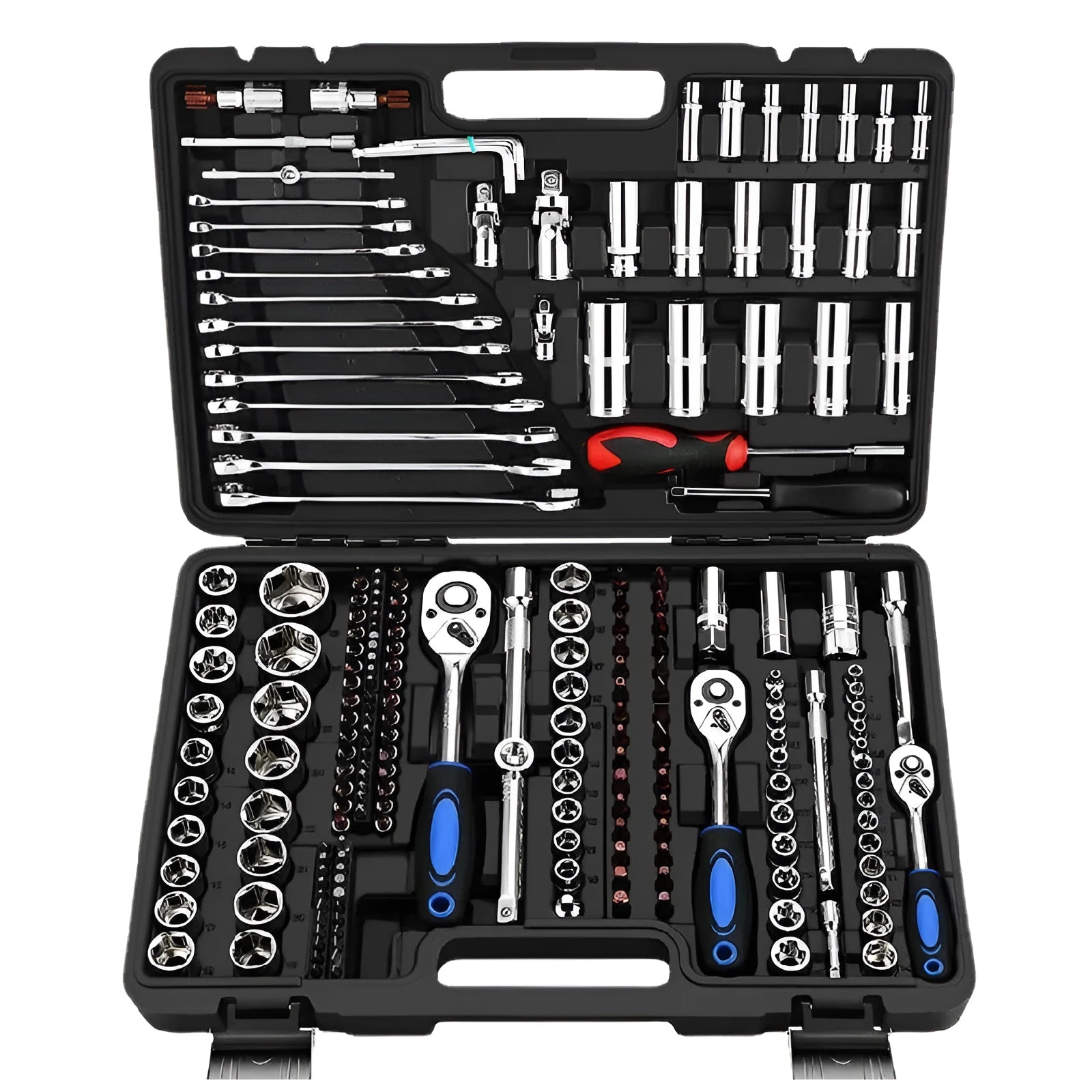 Chromium vanadium steel socket ratchet wrench set for home and auto repair work