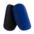 PU mini shin guards for football and sports protection in black, white, red, and blue colours.