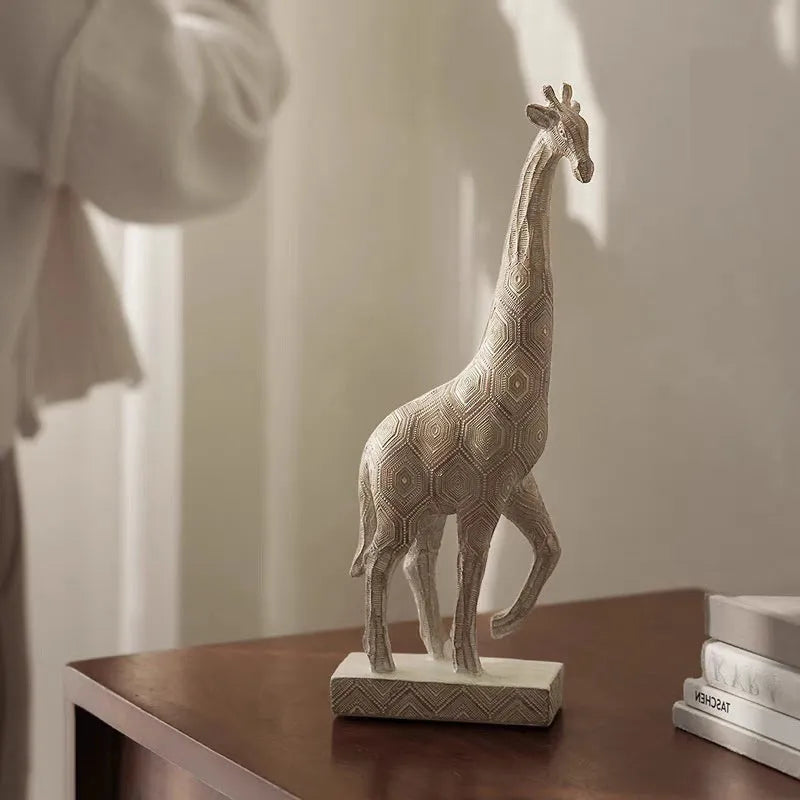 Wood colour giraffe resin ornament on display, measuring 30.5cm tall.