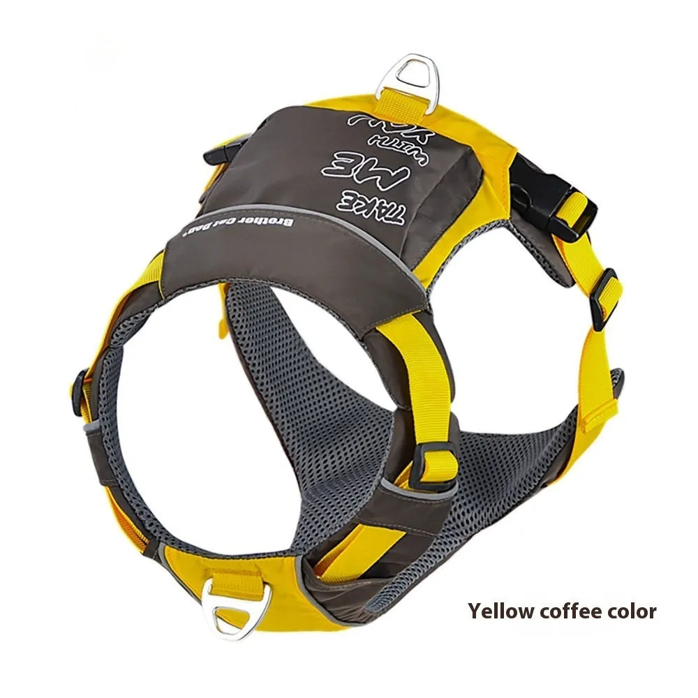 Orange blue nylon dog chest strap vest with hand rope leash, adjustable for secure walking