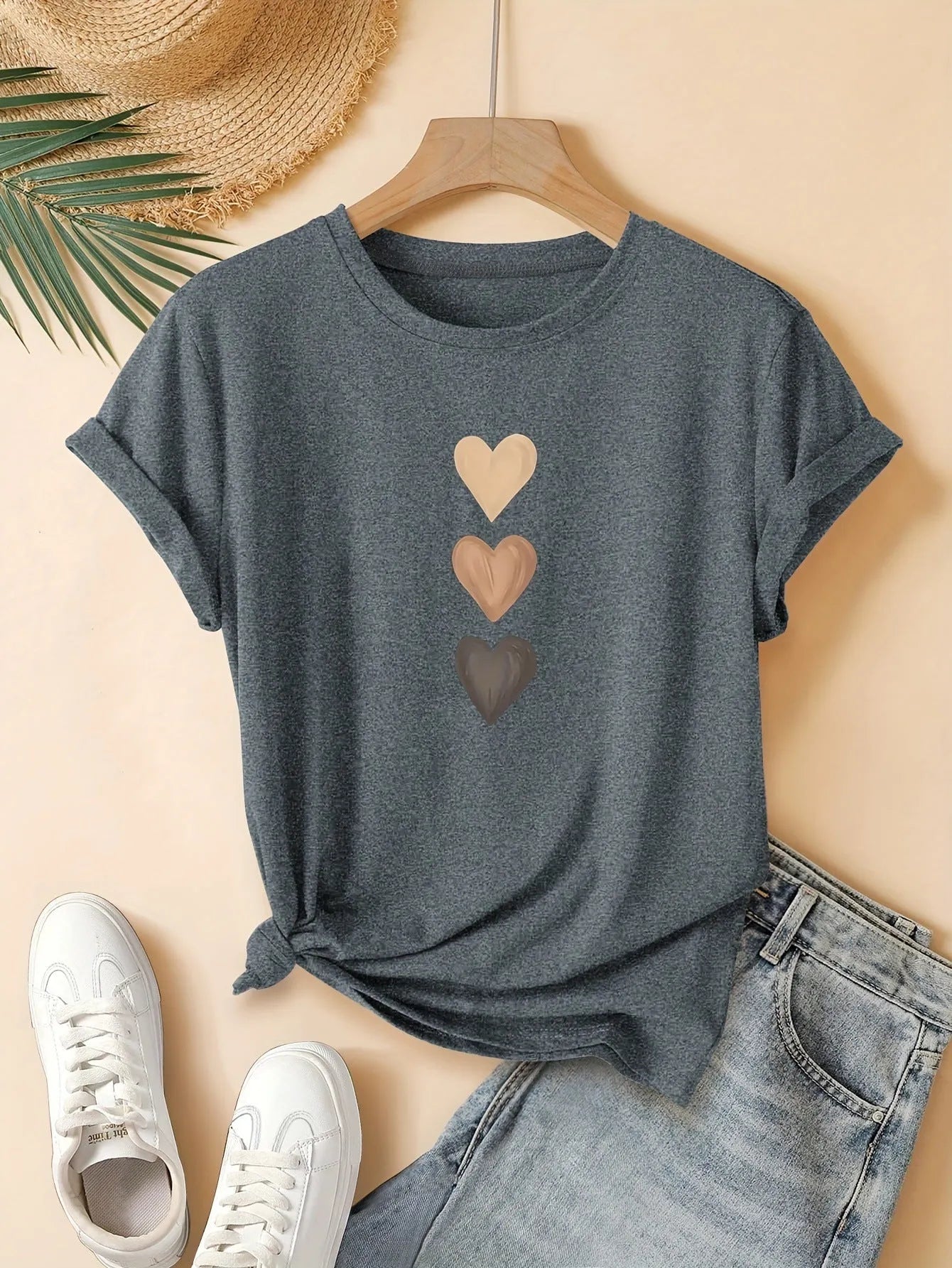 Women's pure cotton short sleeve T-shirt with art retro print in blue colour