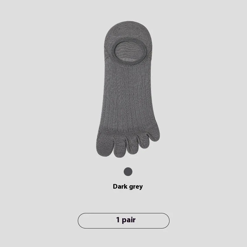 Men's five-finger invisible socks in white, khaki, light grey, dark grey, and black colours