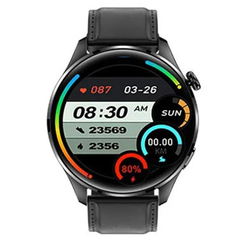 Bluetooth calling smart watch with round colour screen and silicone strap on wrist