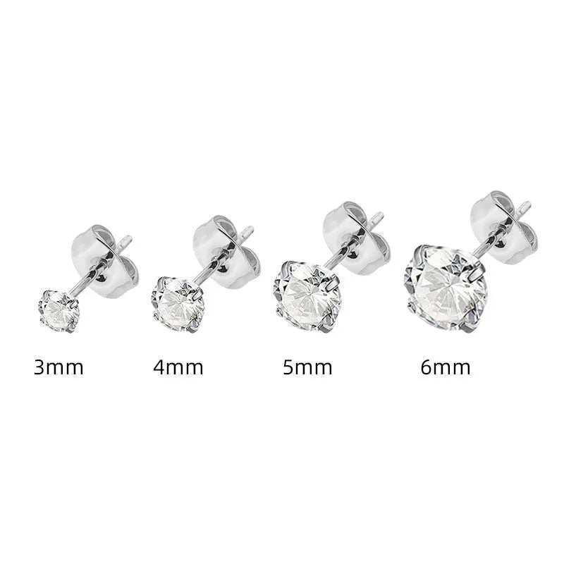 Geometric titanium stainless steel stud earrings with round zircon stone in gold colour.
