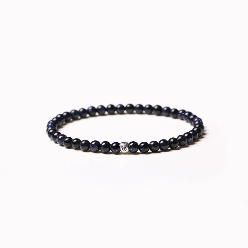 Geometric agate obsidian blue San bead bracelet with 4mm electroplated chamfered square grains