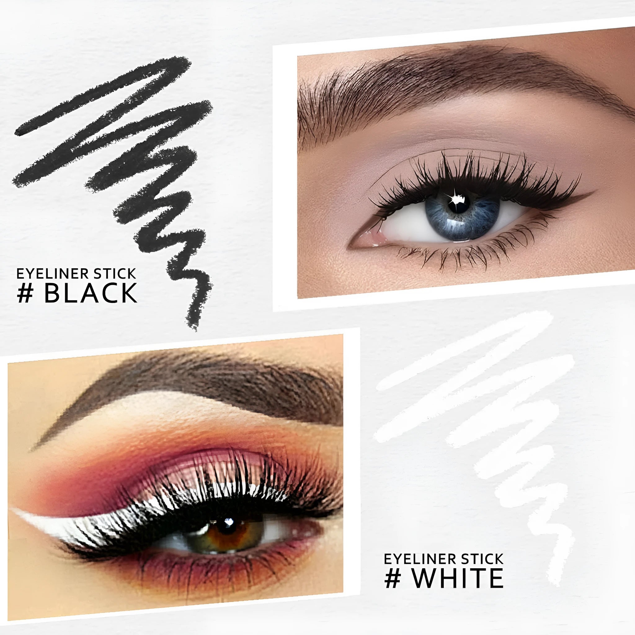 12 black and white retractable eyeliner pencils with sharpener in compact makeup set