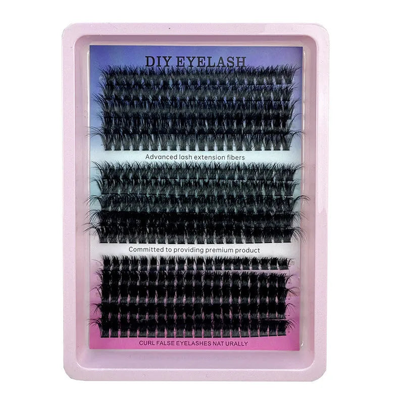Large box of mixed messy false eyelashes showing storage dimensions and style variety.