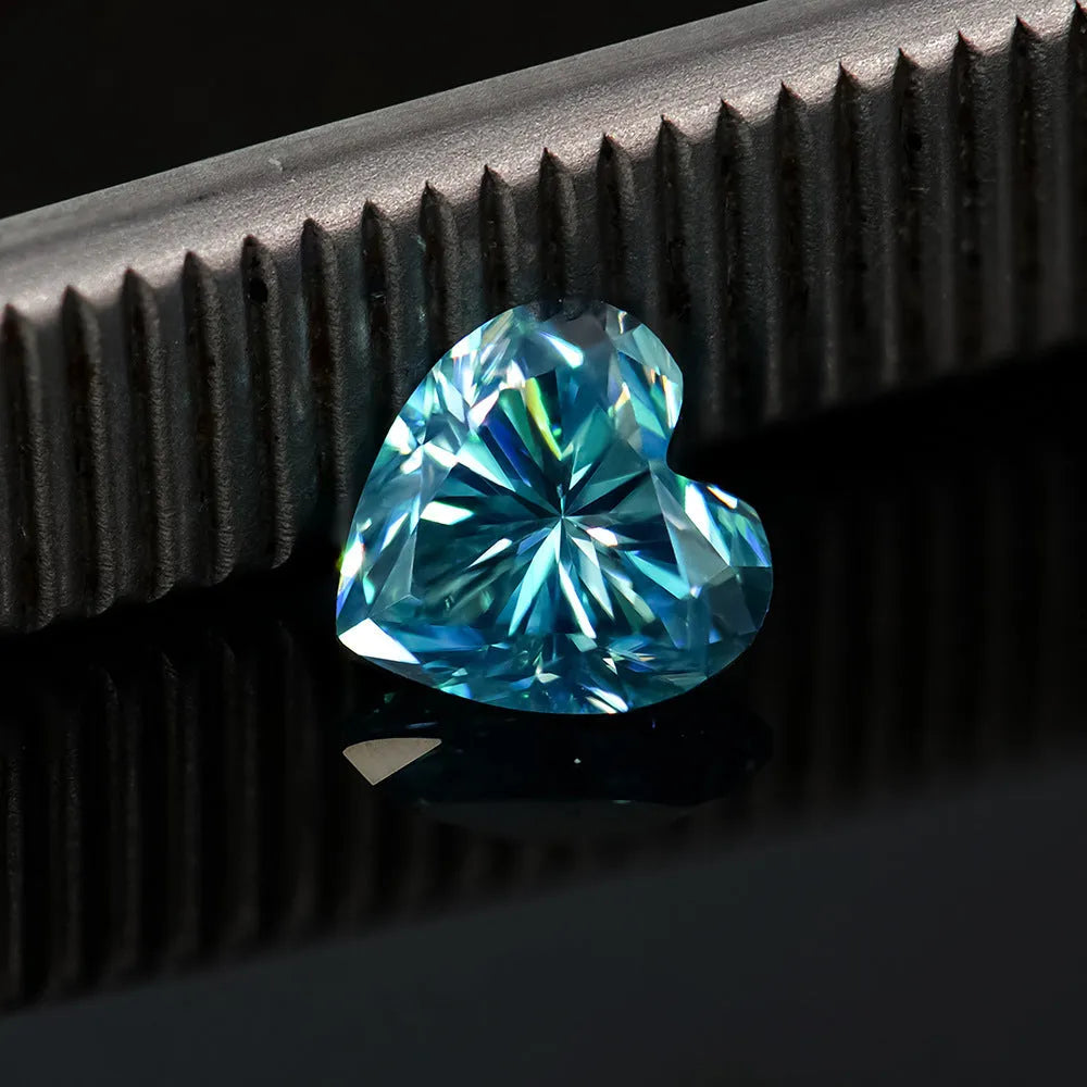 Lemon yellow heart-shaped moissanite stone with faceted surfaces