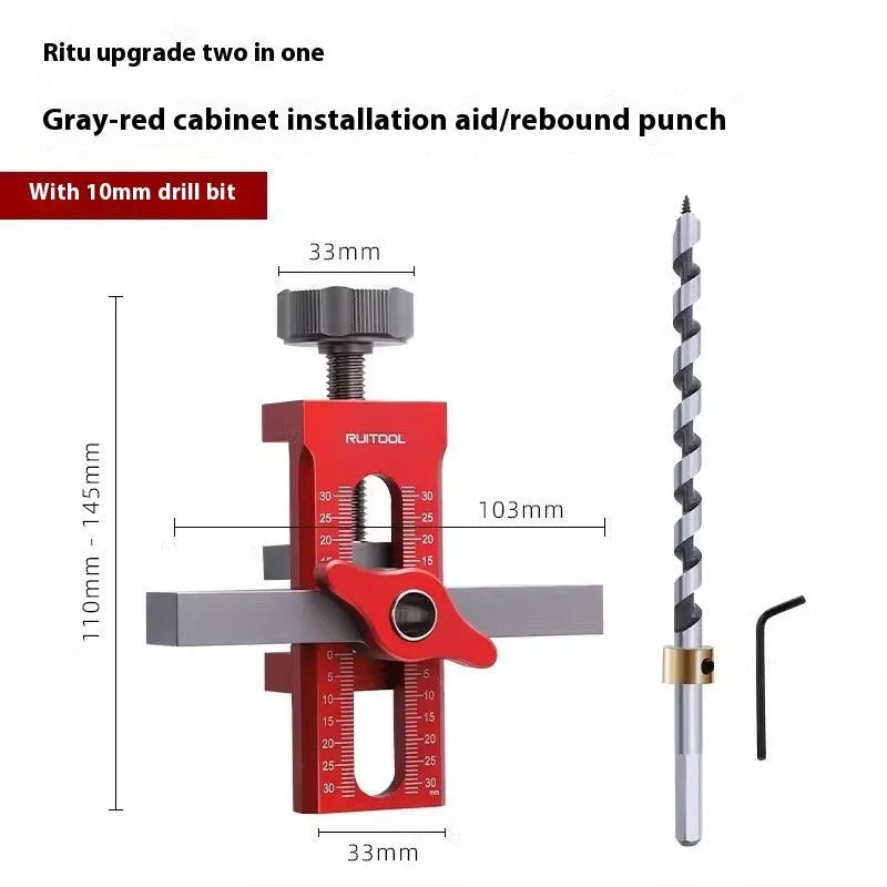 Aluminium alloy cabinet door installation aid with diamond-shaped hinge drilling template for woodworking