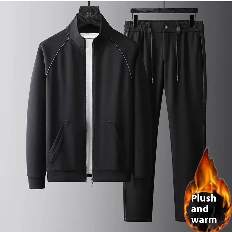 Men's stand collar casual sports suit in slim fit with matching trousers
