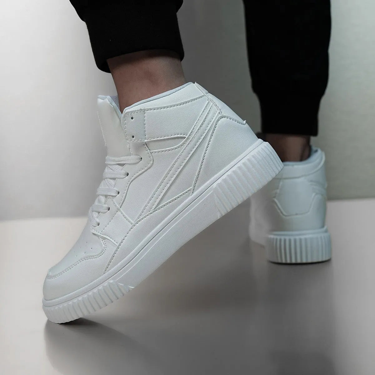 White men's round toe casual shoes with microfiber upper available in sizes 37 to 45