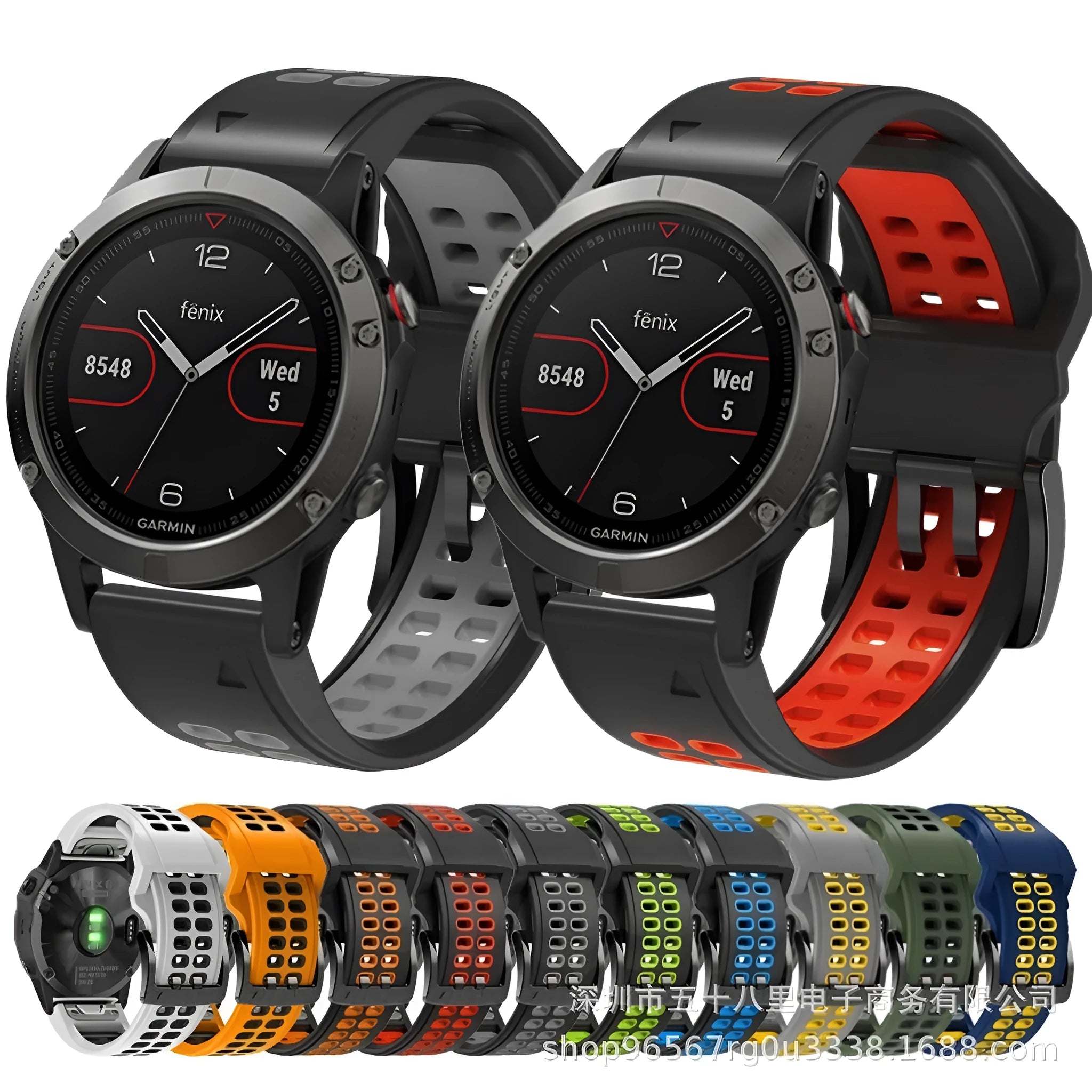 Two-colour silicone watch strap with quick-release pins and pin buckle in sport style