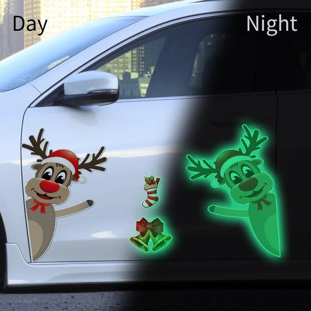 Christmas elk bell cartoon design magnetic luminous reflective bumper stickers for car decoration