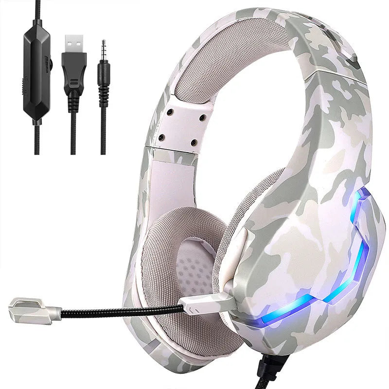 Eat Chicken wired gaming headset with microphone in camouflage blue with braided cable