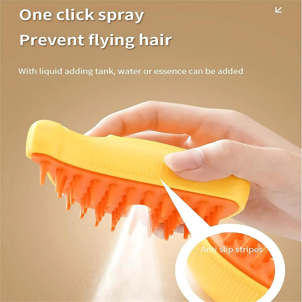 Green rechargeable 3-in-1 cat steam brush with massage and grooming functions