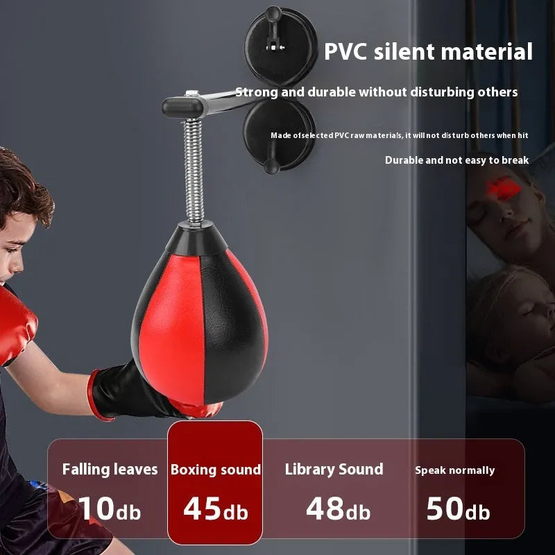 Pear-shaped inflatable speed ball with elastic tether and suction cup mounting system for boxing training