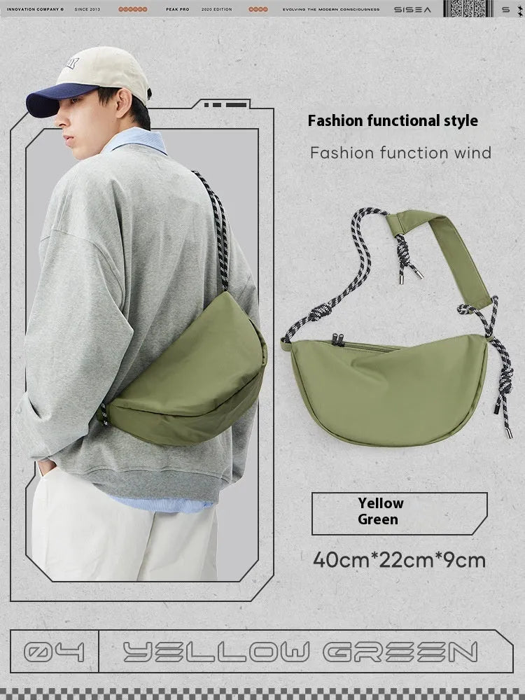 Men's lightweight nylon messenger bag in solid colours with large capacity for commuting and exercise