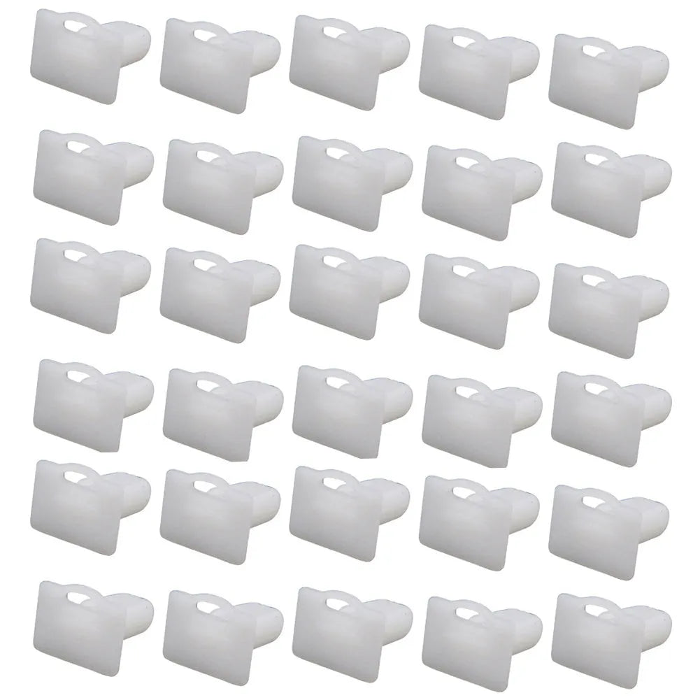 Pack of 60 D318 style grey PA66 plastic automotive glue nails and buckles for trim fastening.