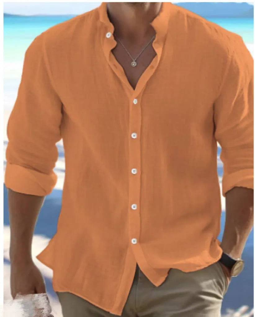 Men's casual button summer shirt in long-staple cotton, shown in a pullover style.